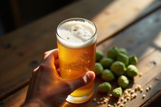 Verre de bière glutenfree glacée avec houblons et grains