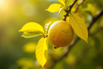 Raisin de branche de citronnier avec feuilles jaunes en gros plan