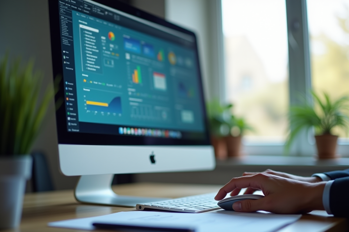 Espace de bureau moderne avec ordinateur et souris sans fil