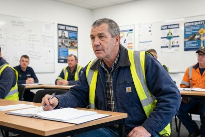 Conducteur de camion en formation dans une salle moderne