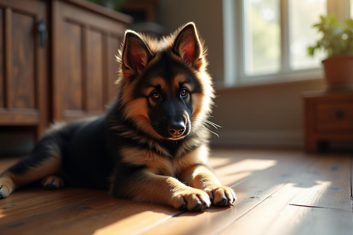Chiot berger allemand à longue poil à l