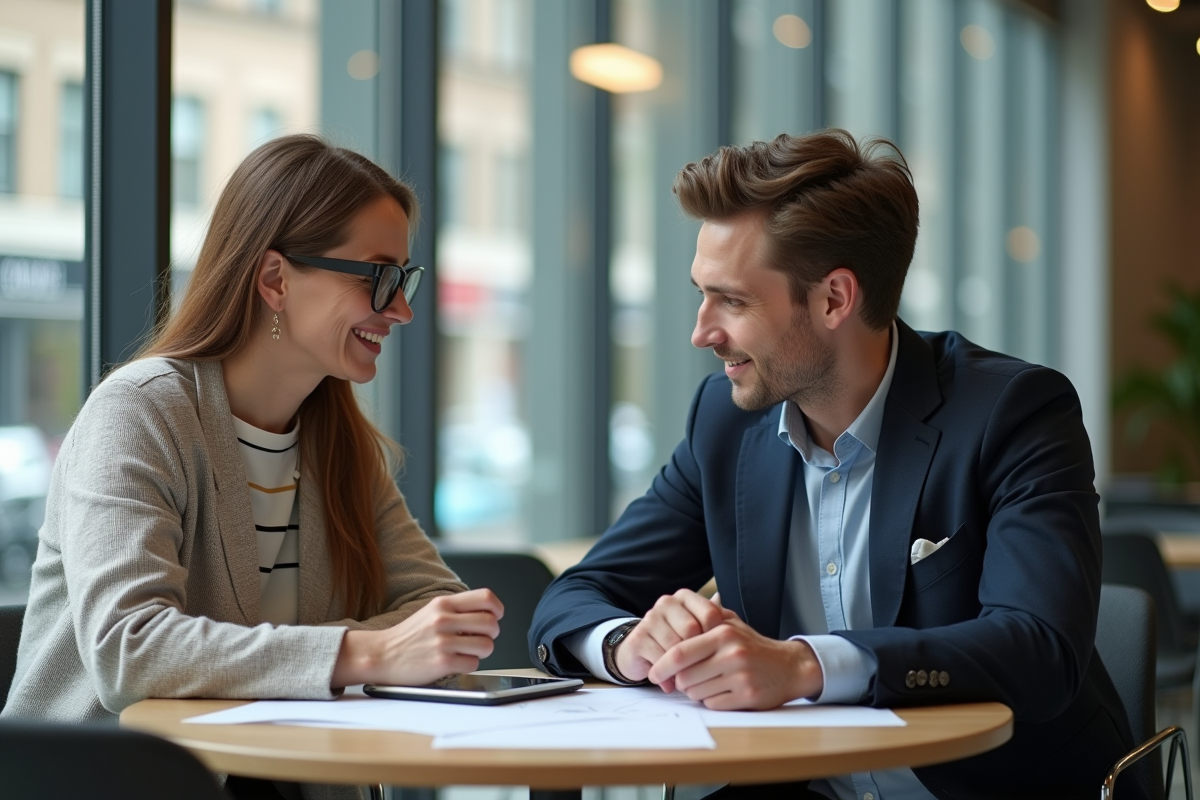 Femme d'âge moyen et jeune homme en coworking