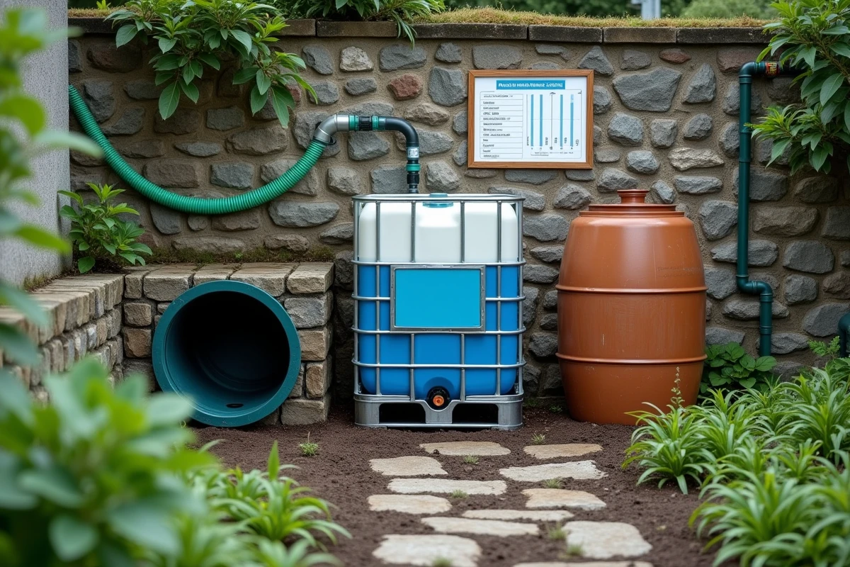 Comparaison de différentes cuves et réservoirs de stockage d'eau au jardin pour dimensionner les volumes en litres et mètres cube