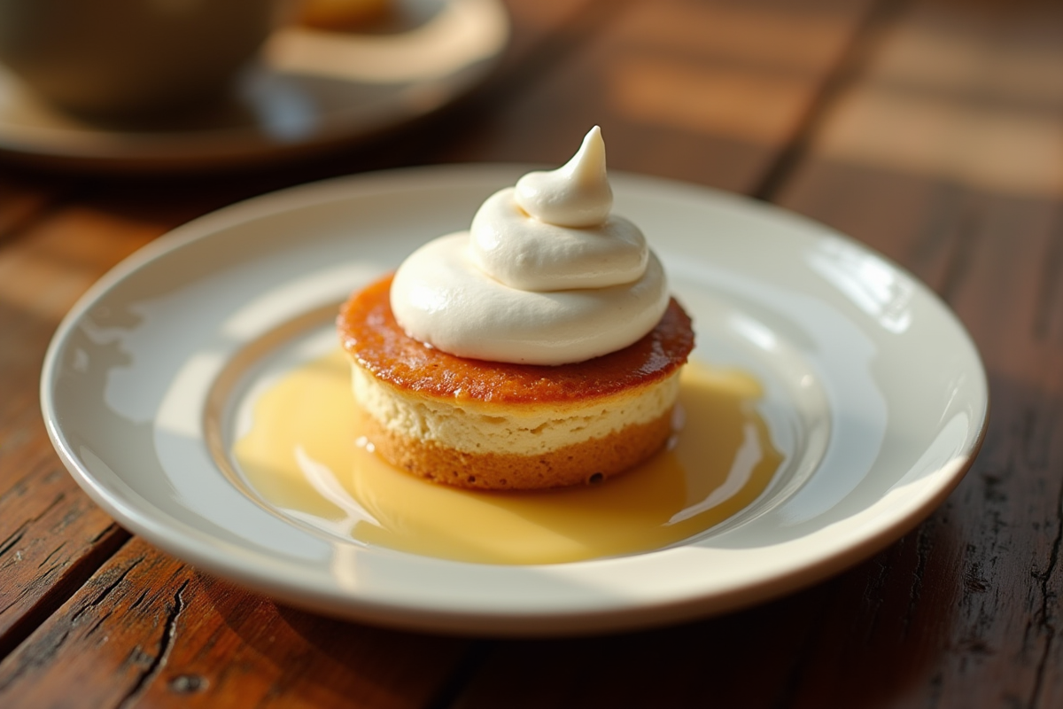Dessert décoré avec chantilly crème vue de dessus