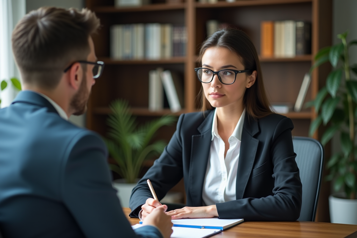 Femme en réunion avec un conseiller financier dans un bureau