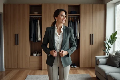 Femme &eacute;l&eacute;gante en vestiaire moderne et chic