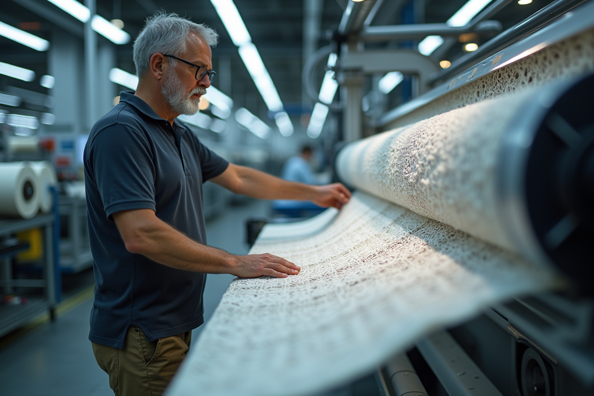Ingenieur textile utilisant une machine à tricoter futuriste