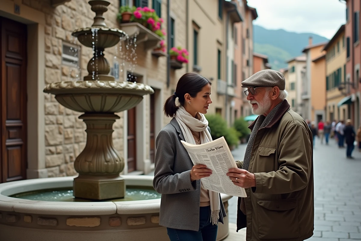Jeune femme discutant avec un vendeur près d