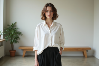 Jeune femme en style minimaliste dans un appartement lumineux