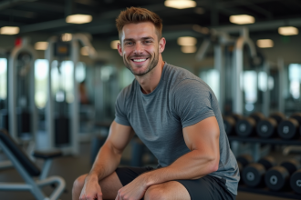 Jeune homme souriant après entraînement en salle de sport