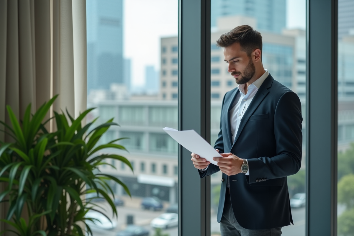 Jeune professionnel lisant des documents d