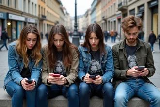 Groupe de jeunes adultes écoutant de la musique rock en ville
