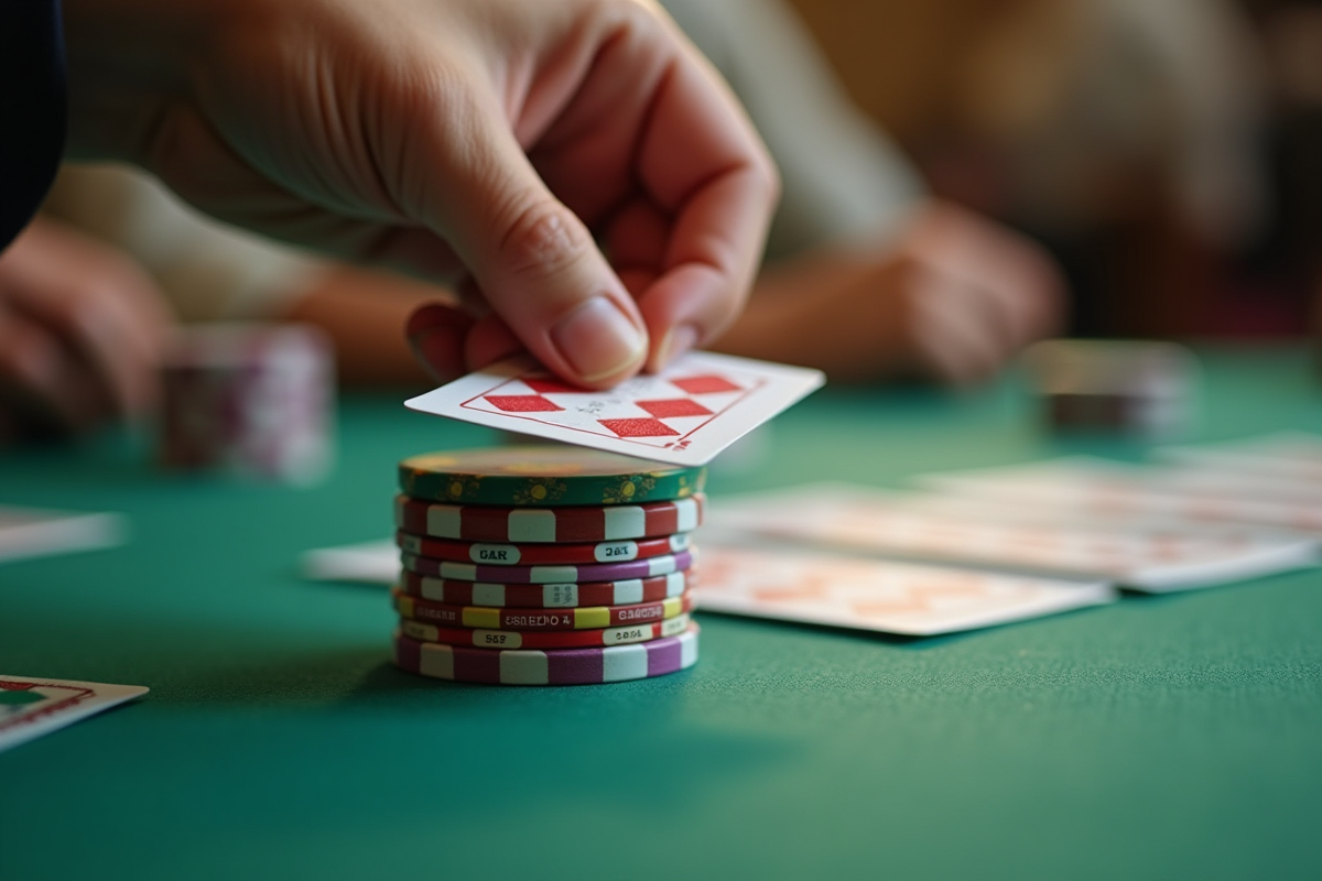 Main posant une carte gagnante de SkipBo sur la pile colorée