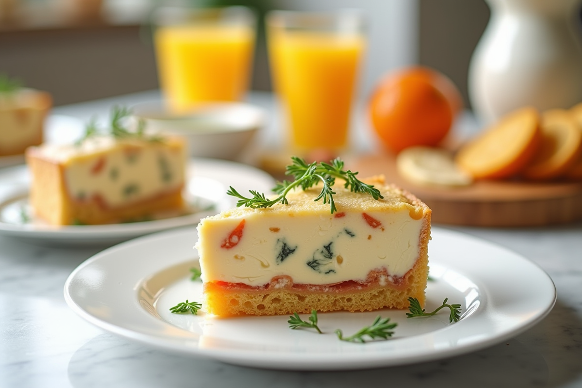 Parties de gâteau au chorizo et chèvre sur assiettes élégantes