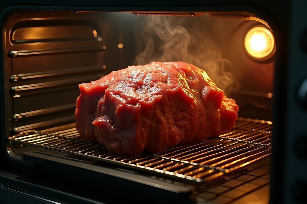 Rôti de boeuf cuit au four avec thermomètre