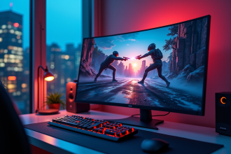 Configuration gaming moderne avec moniteur haute résolution